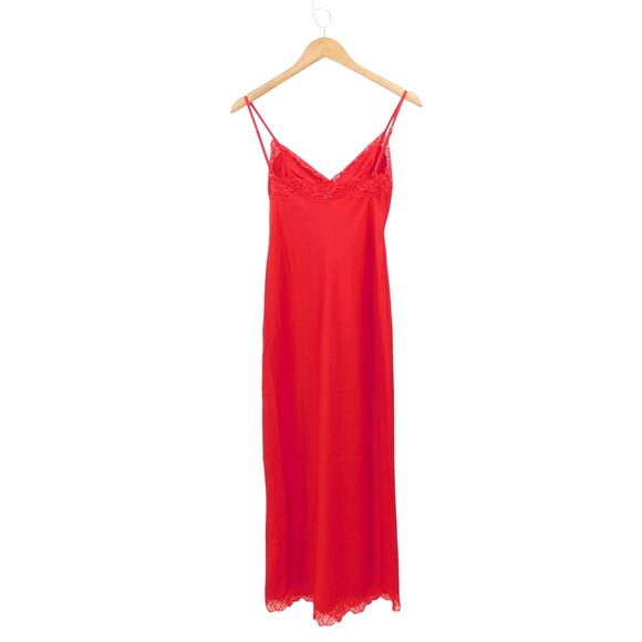 House of CB Women's Salma Red Rose Satin Slip‎ Dress Lace Trim Size XS Romantic - Picture 2 of 7